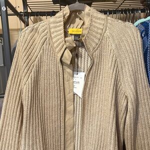 St. John Metallic Beige Ribbed Jacket